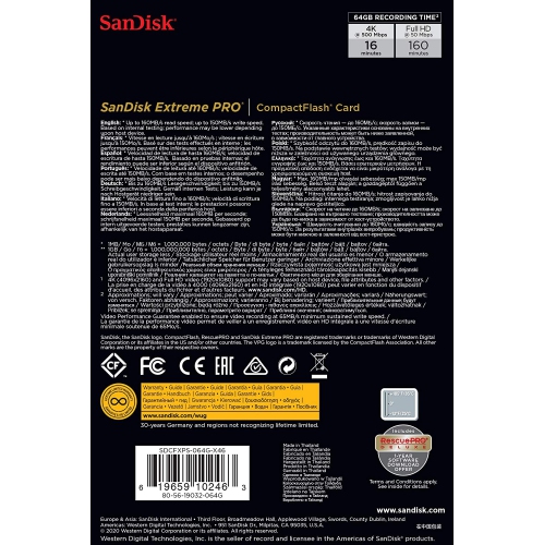 SanDisk Extreme PRO 64GB CompactFlash Memory Card UDMA 7 Speed Up to 160MB/s- SDCFXPS-064G-X46