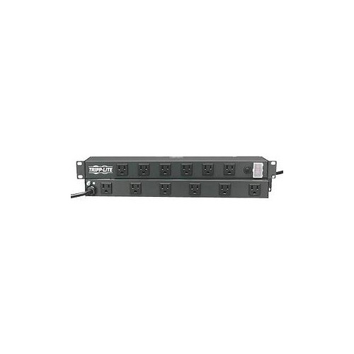 TRIPP LITE 12 OUTLET RACKMOUNT NETWORK-GRADE PDU POWER STRIP, FRONT & REAR FACING, 15A, 15FT CORD WITH 5-15P PLUG (RS-12