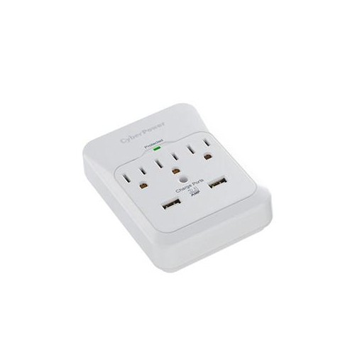 CYBERPOWER 2-2.1A USB PORTS 3 OUTLETS WALL TAP PLUG 600 JOULES $50K CEG CSP300WUR1