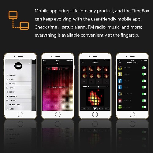 Divoom Timebox Black, Smart Portable Bluetooth LED Speaker with APP-Controlled Pixel Art Animation