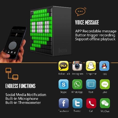 Divoom Timebox Black, Smart Portable Bluetooth LED Speaker with APP-Controlled Pixel Art Animation