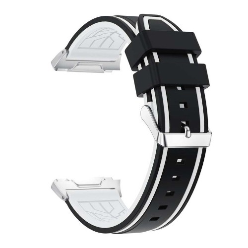 StrapsCo Racing Stripe Rubber Watch Strap Band for Fitbit Ionic in Black and White