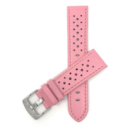BANDINI  Extra Long 20MM Smartwatch Strap for Motorola 360 (42MM Case), Leather, Vented Racer, Stainless Steel Buckle In Pink