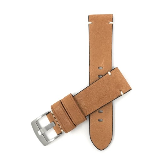 BANDINI  22MM Vintage Smartwatch Strap for Motorola 360 (46MM Case), Samsung S3 Classic, Leather, Minimal Stitch In Tan
