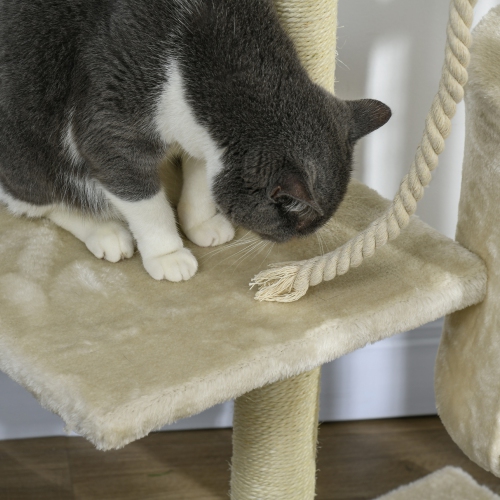PawHut – Arbre chat à rayures 46Inch, tour chat multiniveau pour gros chats adultes avec jouets et condo, beige