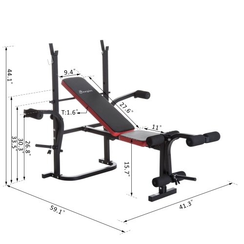 Soozier Adjustable Weight Bench with Leg Developer Barbell Rack for Weight Lifting and Strength Training Multifunctional Bench Press Workout Station