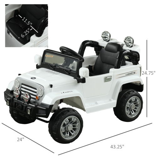 Aosom 12V Kids Electric Ride On Car Toy Truck with Remote Control 2 Speeds Lights MP3 LCD Power Indicator, White