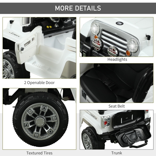 Aosom 12V Kids Electric Ride On Car Toy Truck with Remote Control 2 Speeds Lights MP3 LCD Power Indicator, White