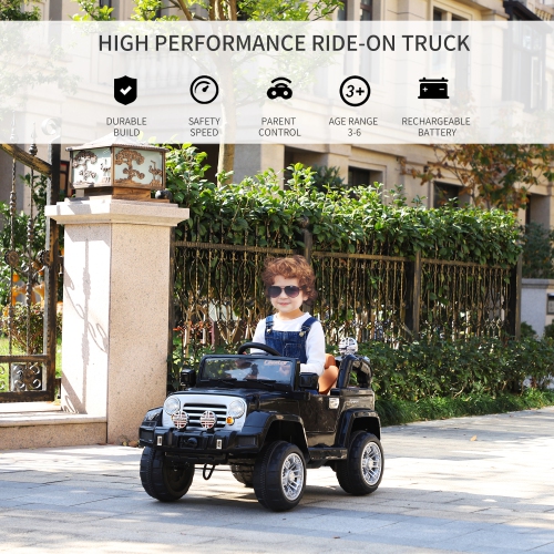 Aosom 12V Kids Electric Ride On Car Toy Truck with Remote Control 2 Speeds Lights MP3 LCD Power Indicator, Black