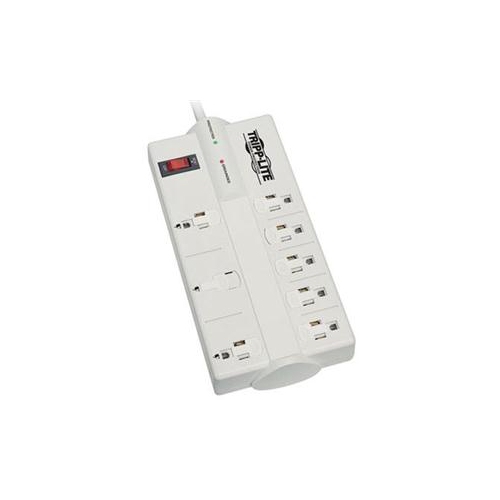 TRIPP LITE 8 OUTLET SURGE PROTECTOR POWER STRIP, 8FT CORD RIGHT ANGLE PLUG, LIFETIME INSURANCE & $75K INSURANCE