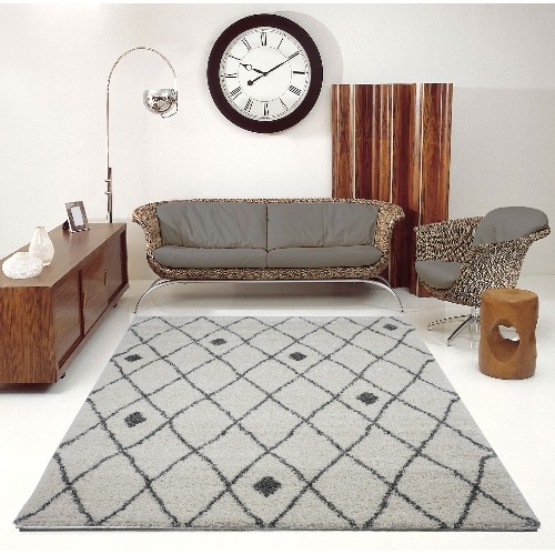 LA DOLE RUGS  La Dole Shaggy Victoria Trellis 5'2" X 7' Rectangle Area Rug - Ivory/grey