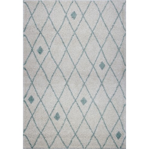 LA Dole Shaggy Victoria Trellis 5'2" x 7' Rectangle Area Rug - Ivory/Aqua