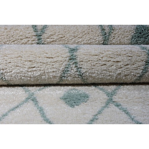 LA Dole Shaggy Victoria Trellis 5'2" x 7' Rectangle Area Rug - Ivory/Aqua