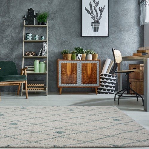 LA DOLE RUGS  La Dole Shaggy Victoria Trellis 6'5" X 9'5" Rectangle Area Rug - Ivory/aqua