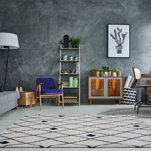 LA DOLE RUGS  La Dole Shaggy Victoria Trellis 5'2" X 7' Rectangle Area Rug - Ivory/navy In Blue