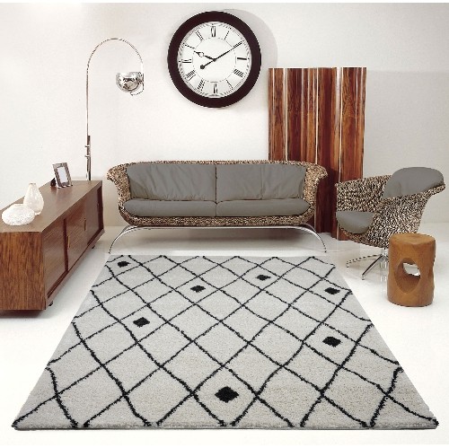 LA Dole Shaggy Victoria Trellis 6'5" x 9'5" Rectangle Area Rug - Ivory/Dark Grey