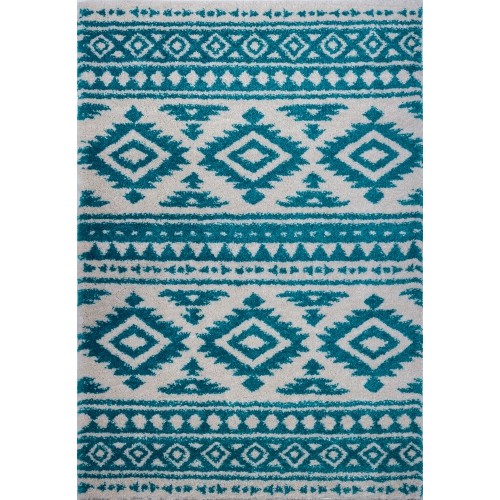 Damask Trellis Turquoise Ivory Area Rug 5'2" x 7' 5"