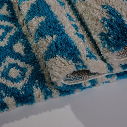 Damask Trellis Turquoise Ivory Area Rug 5'2" x 7' 5"