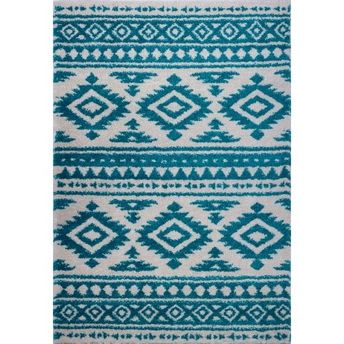 Damask Trellis Turquoise Ivory Area Rug 6'5" x 9'5"