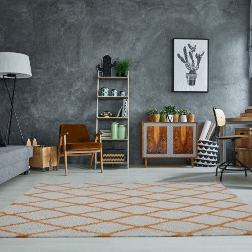 Toronto Trellis Ivory Orange Area Rug 5'2" x 7' 5"