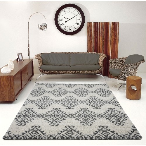 LA DOLE RUGS  La Dole Oriental Shaggy 6'5" X 9'5" Rectangle Area Rug - Ivory/grey