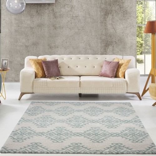 LA DOLE RUGS  La Dole Oriental Shaggy 7'10" X 10'6" Rectangle Area Rug - Ivory/aqua