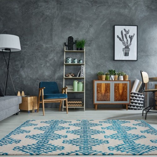 LA DOLE RUGS  Oriental Shaggy Ivory Area Rug 6'5" X 9'5" In Turquoise