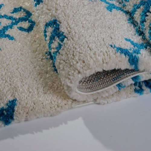 Oriental Shaggy Turquoise Ivory Area Rug 6'5" x 9'5"