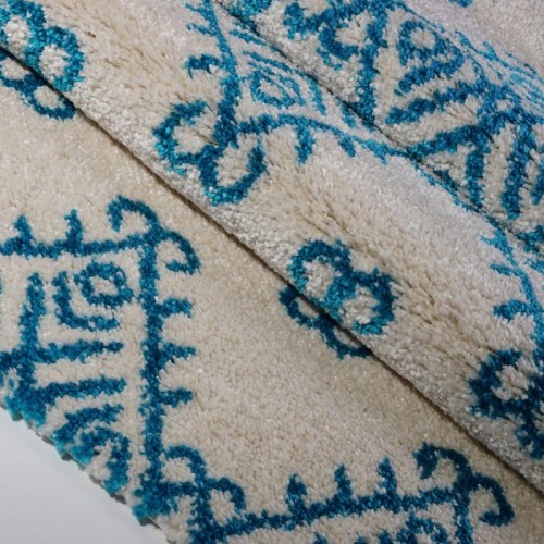 Oriental Shaggy Turquoise Ivory Area Rug 6'5" x 9'5"