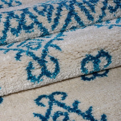 Oriental Shaggy Turquoise Ivory Area Rug 6'5" x 9'5"