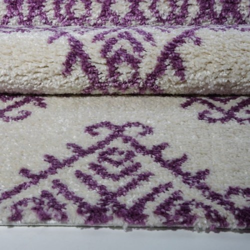 Oriental Shaggy Ivory Purple Area Rug 6'5" x 9'5"