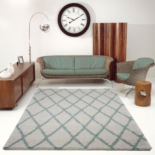 LA DOLE RUGS  Toronto Trellis Aqua Area Rug 6'5" X 9'5" In Ivory