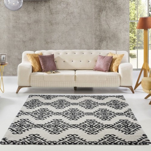 Oriental Shaggy Ivory Dark Gray Area Rug 5'2" x 7' 5"