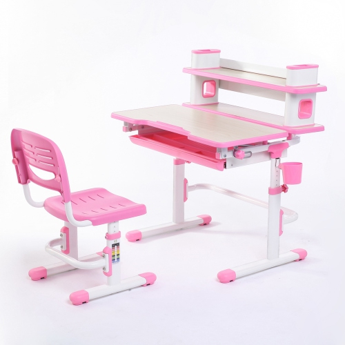 EINSTEIN Kids Desk and Chair Set | Ergonomic Children's Desk | Kids Table with Book Shelf | Pink Arts Table w/Tilt Feature