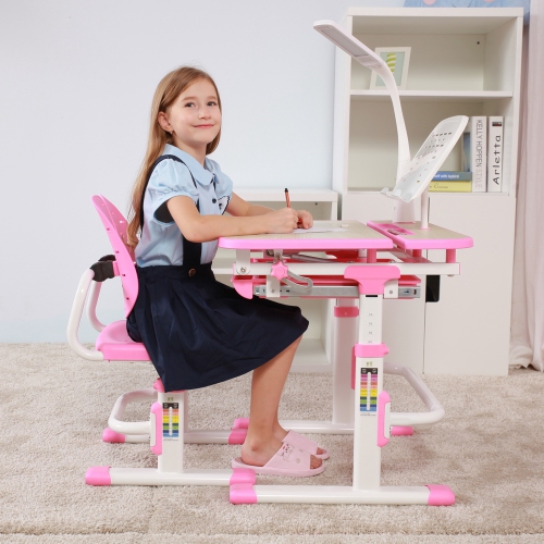 GALILEO Kids Desk and Chair Set | Ergonomic Children's Desk | Kids Table with upgraded Chair | Pink Arts Table w/Tilt Feature