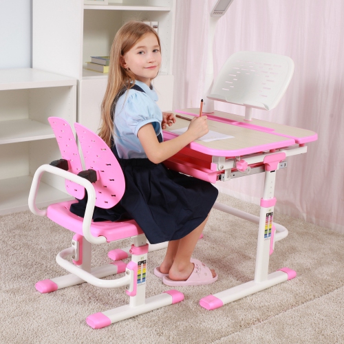 GALILEO Kids Desk and Chair Set | Ergonomic Children's Desk | Kids Table with upgraded Chair | Pink Arts Table w/Tilt Feature