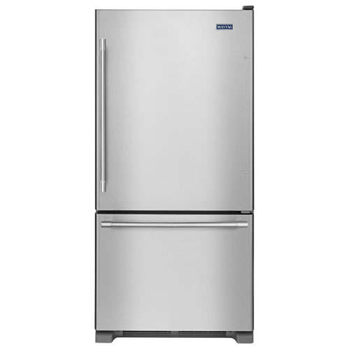 Réfrigérateur à congélateur inférieur de 22 pi³ 33 po à éclairage DEL de Maytag - Inox