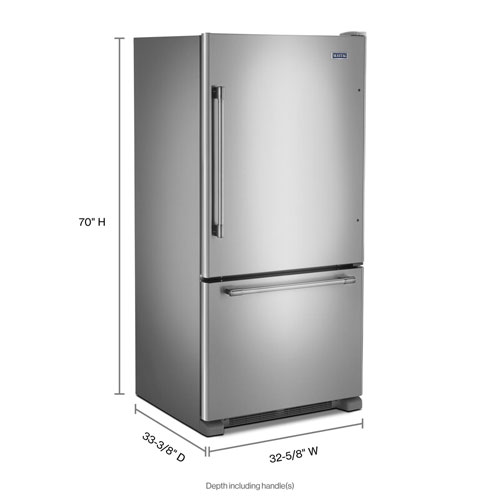 Réfrigérateur à congélateur inférieur de 22 pi³ 33 po à éclairage DEL de Maytag - Inox