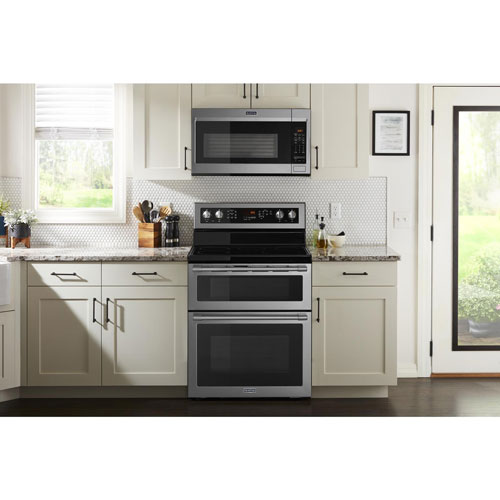 Cuisinière électrique autonome lisse 5 éléments/double four conv. 30 po de Maytag-Inox