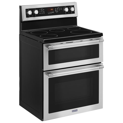 Cuisinière électrique autonome lisse 5 éléments/double four conv. 30 po de Maytag-Inox