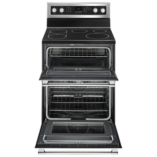 Cuisinière électrique autonome lisse 5 éléments/double four conv. 30 po de Maytag-Inox