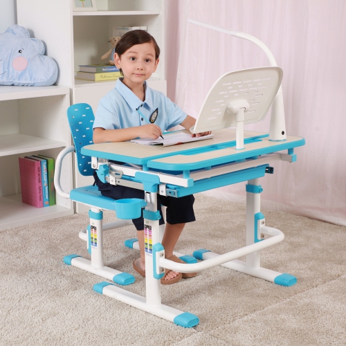 GALILEO Kids Desk and Chair Set | Ergonomic Children's Desk | Kids Table with upgraded Chair | Blue Arts Table w/Tilt Feature