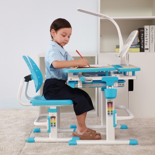 GALILEO Kids Desk and Chair Set | Ergonomic Children's Desk | Kids Table with upgraded Chair | Blue Arts Table w/Tilt Feature