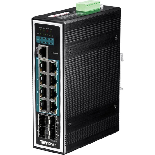 TRENDnet 12-Port Hardened Industrial Gigabit PoE+ Layer 2+ Managed DIN-Rail Switch
