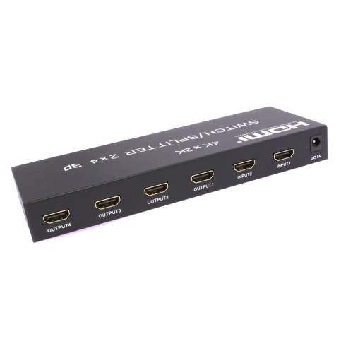axGear HDMI 2X4 3D True Matrix Switch Splitter 2 In 4 Out HD Display Selector W/ Remote 4K