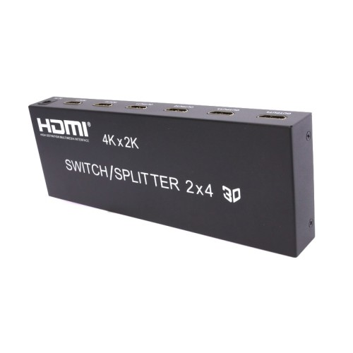 axGear HDMI 2X4 3D True Matrix Switch Splitter 2 In 4 Out HD Display Selector W/ Remote 4K