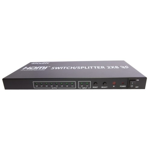 axGear HDMI 2X8 3D True Matrix Switch Splitter 2 In 8 Out HD Display Selector W/ Remote 4K
