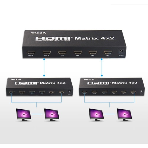 axGear HDMI 4X2 3D True Matrix Switch Splitter 4 In 2 Out HD Display Selector W/ Remote 4K