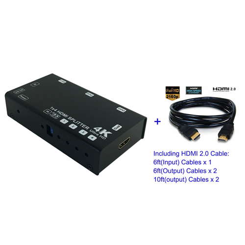 HDMI 2.0 4 POTR 1x4 4Kx2K@60HZ SPLITTER EDID,HDCP,YUV 4:2:0 w/4 set HDMI cables