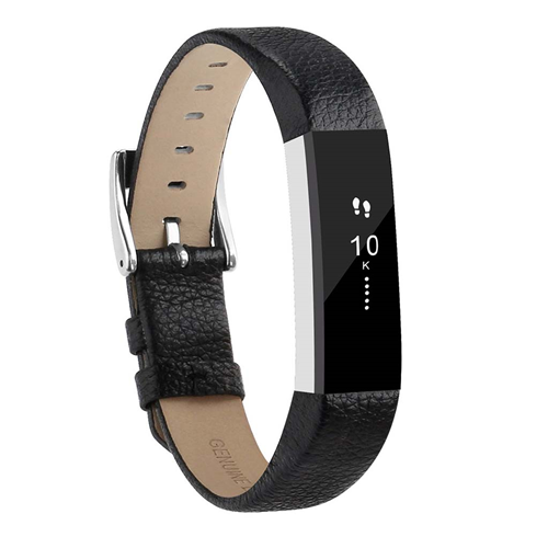 StrapsCo Genuine Leather Replacement Strap Band for Fitbit Alta & HR in Black